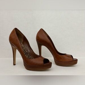 Brown Leather Peep Toe Platform Pumps by ALDO